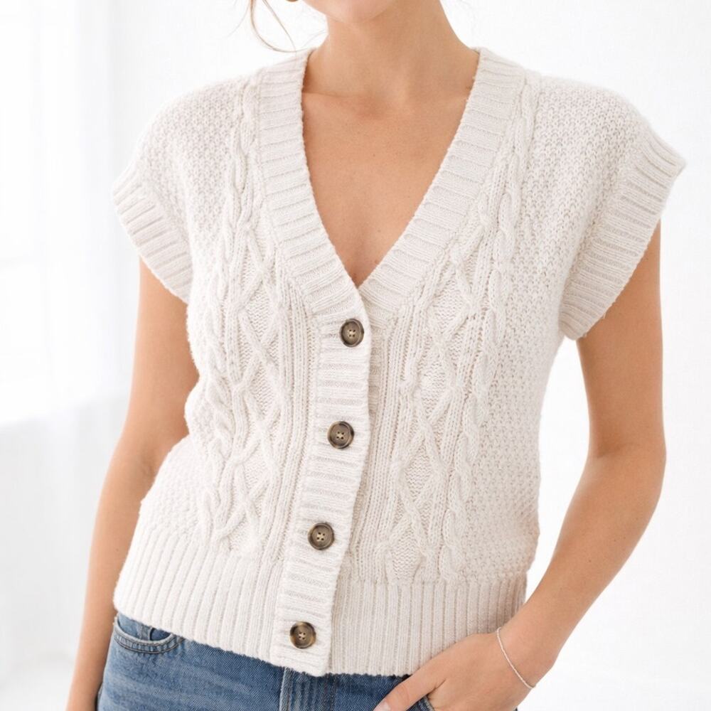 Tommy Hilfiger Cable Knit Button Front Sweater Size Small 100% Cotton